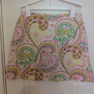 Larry Levine Pink and Green A-Line Mini Skirt Resort Wear